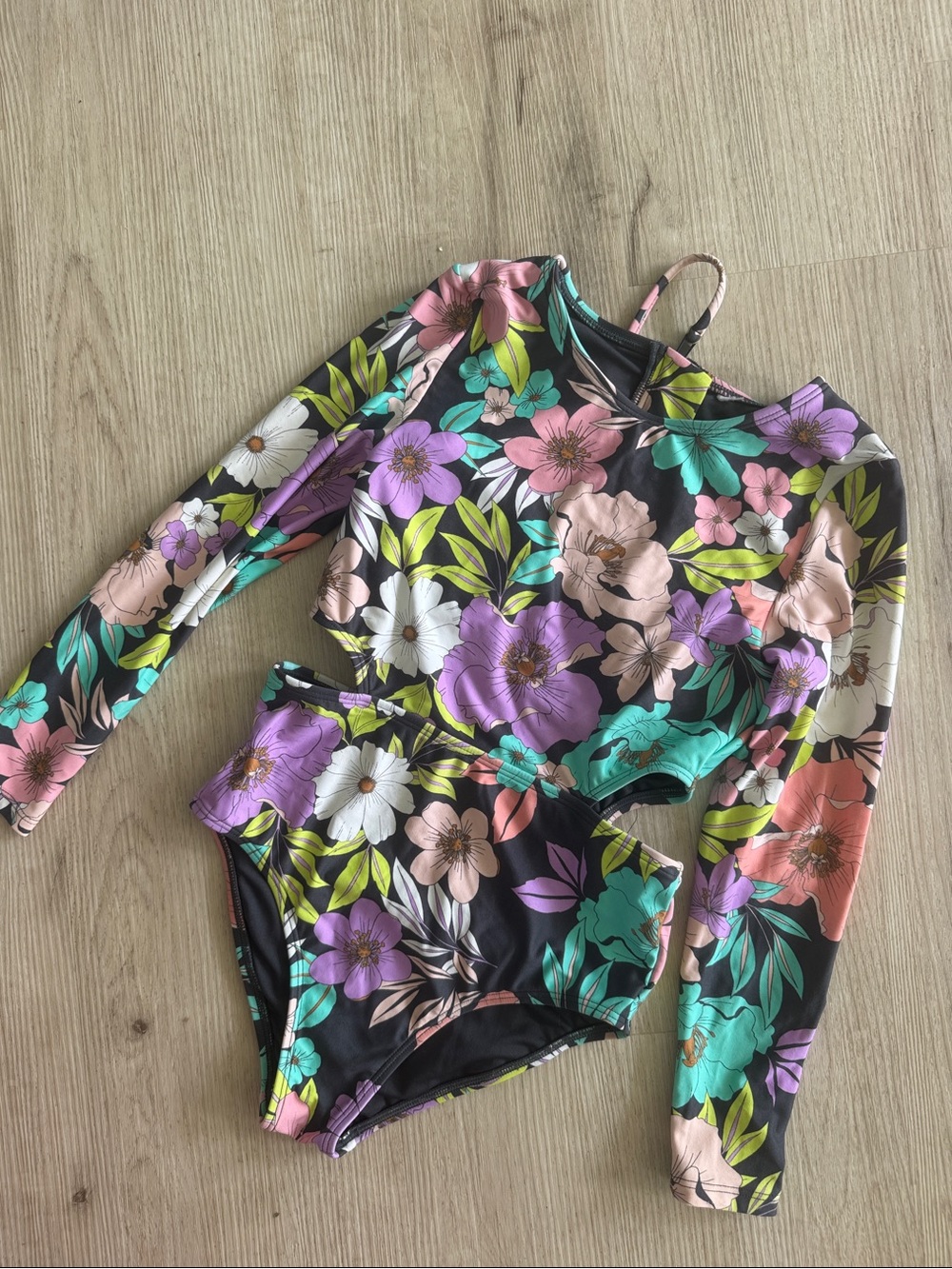 O'Neill Girls Black Floral Long-Sleeve Swim
